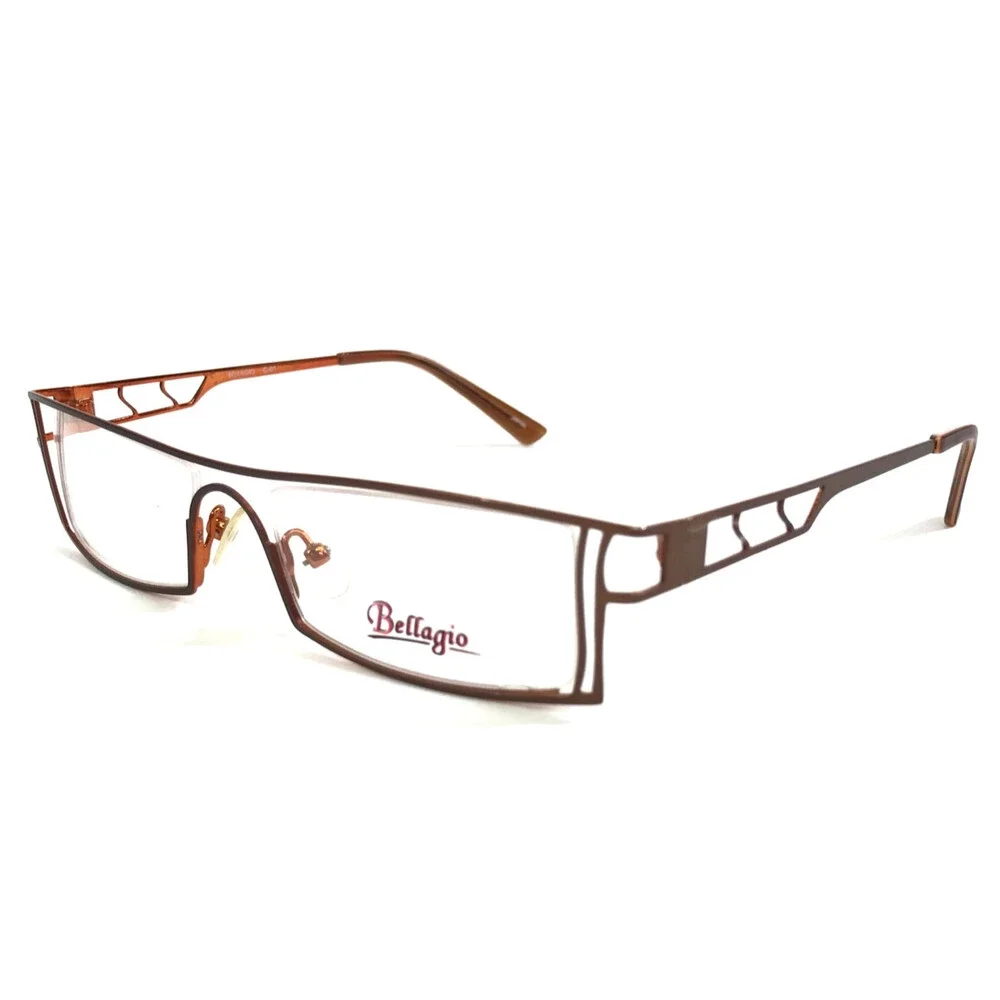Bellagio Eyeglasses Frames C-01 B460 Brown Orange Rectangle Semi Rim 50-18-135